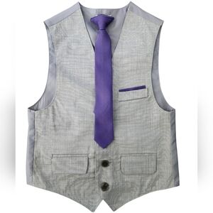 CALVIN KLEIN formal suit vest, pants, tie set, grey/purple, size 5T